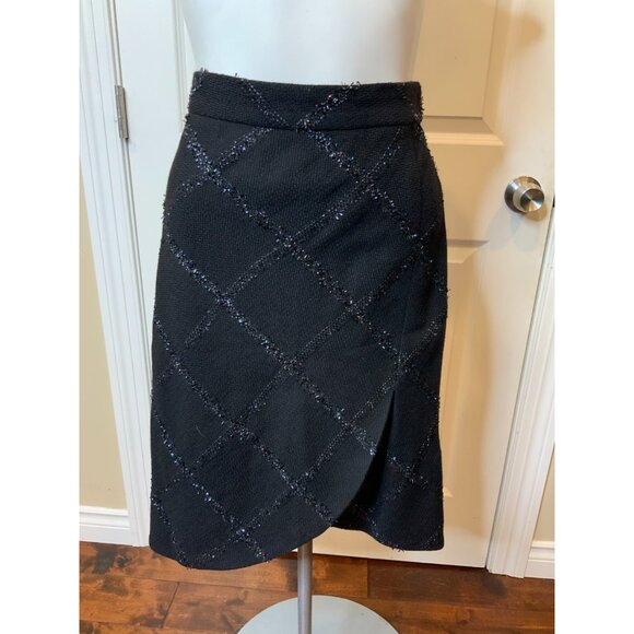 Brooks Brothers Black Wool Shimmering Tweed Pencil Skirt NWT $498 Size 2 - Picture 2 of 7